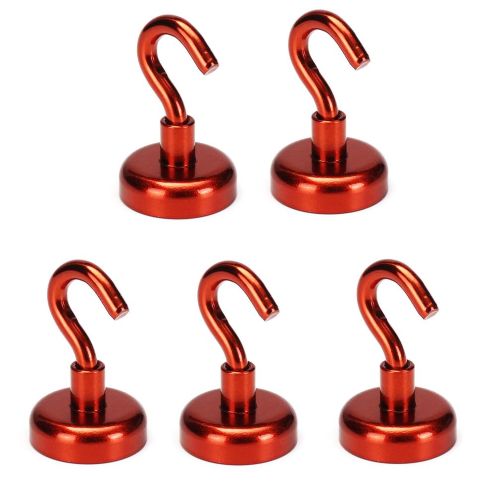 5Pcs 25Mm 22Kg Magnetic Hook Holder Neodymium Magnet Red Hook Magnet 9078193484960