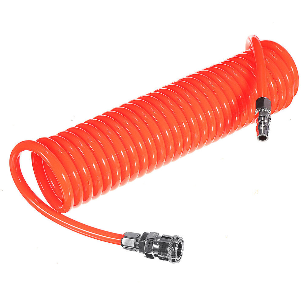 (15m) 6.5mm Inner Diameter PU Spriral Air Hose 6-15 Meters Long with Bend Restrictor 1/4 Inch Quick Coupler and Plug