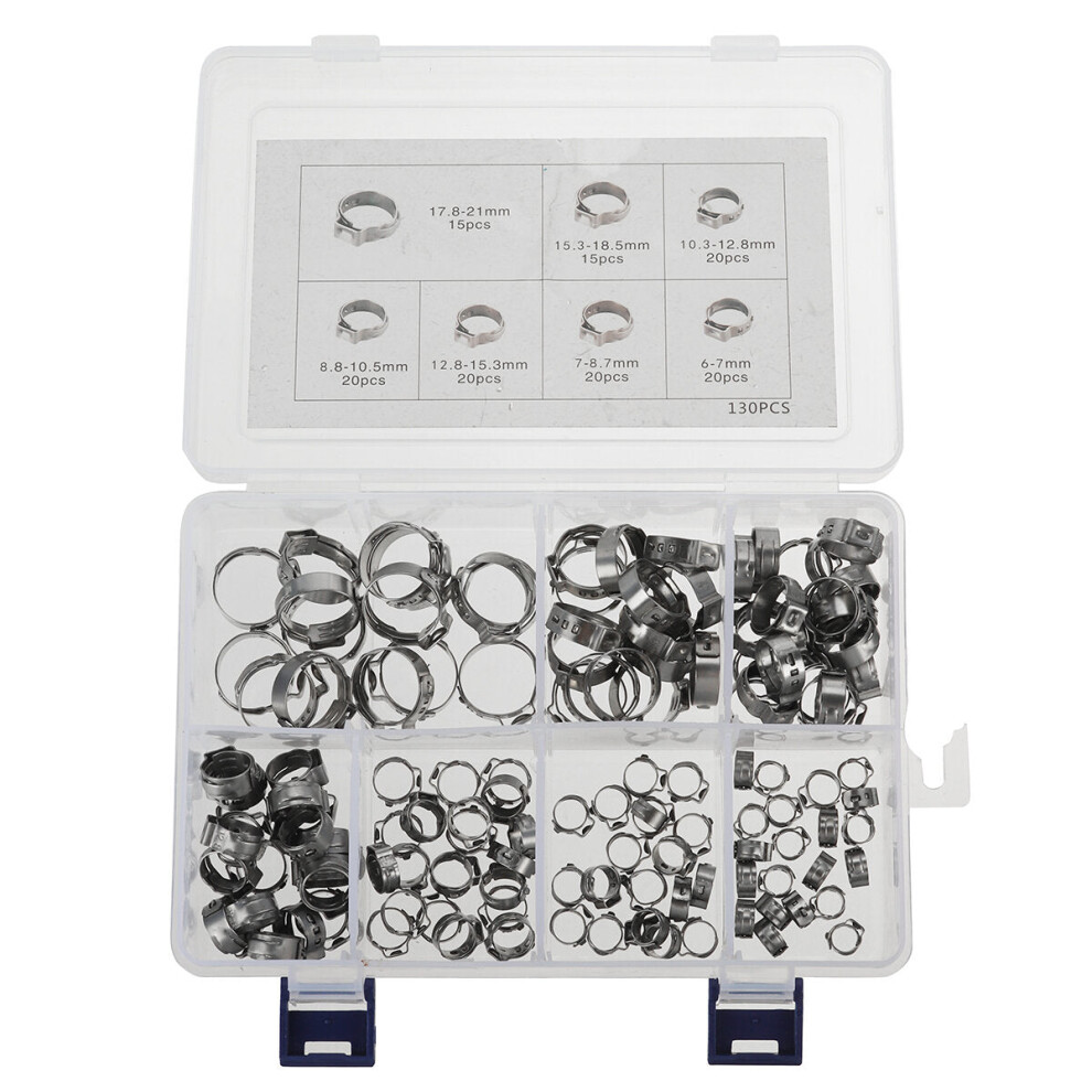 (Clamp boxed) 130 Pcs 1 Ear Hose Clamps, Stainless Steel, Assortment of Hose Clamps, Vehicle Galvanized