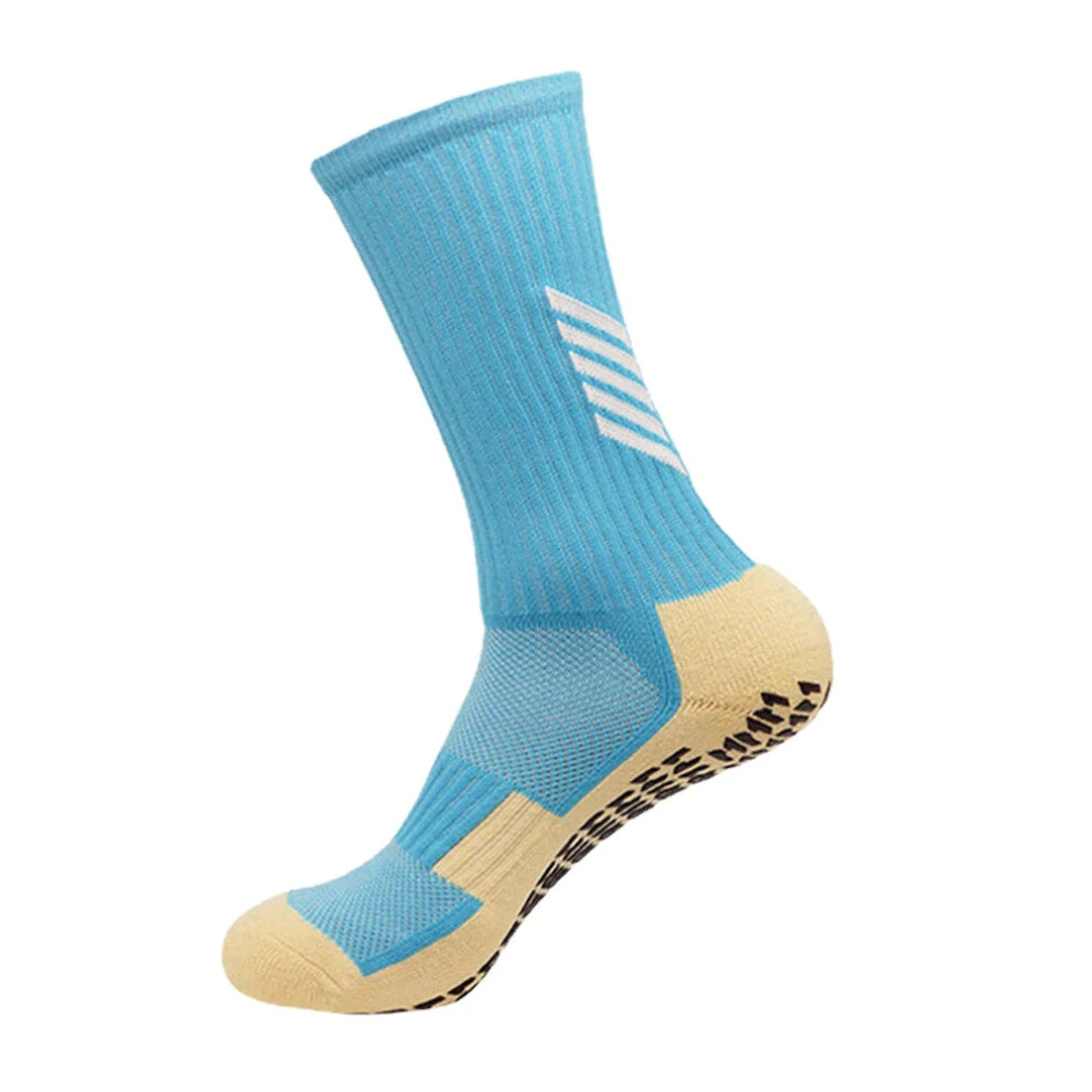 (Sky Blue) 1 Pairs Men Tube Sock Nylon Stripe Contrast Colors Dispensing Non-slip Sweat-absorbing Pressure Outdoor Sports Socks Football Socks