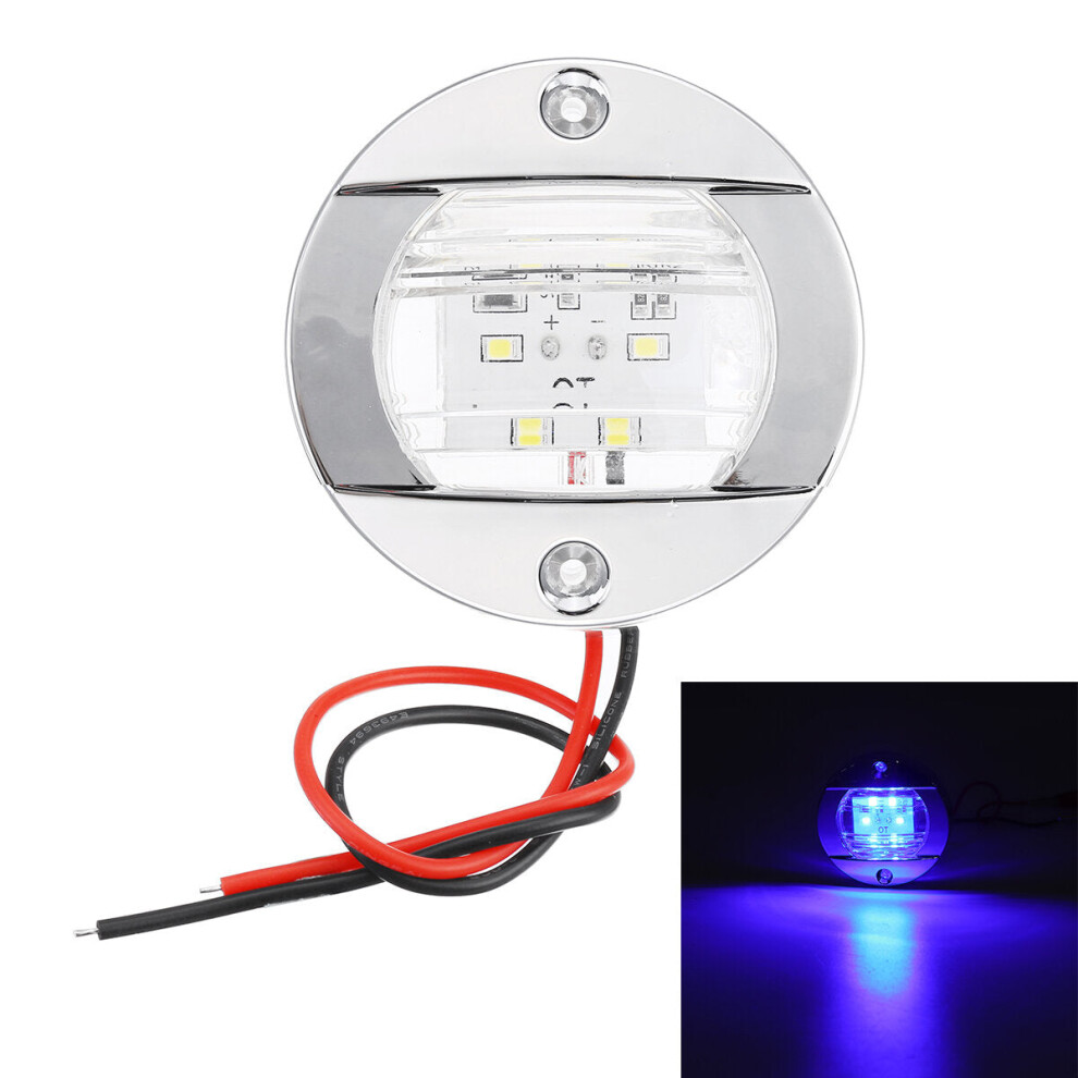 (Blue) 12V 6LED Marine Boat Yacht Stern Navigation Round Light Chrome Transom Mount