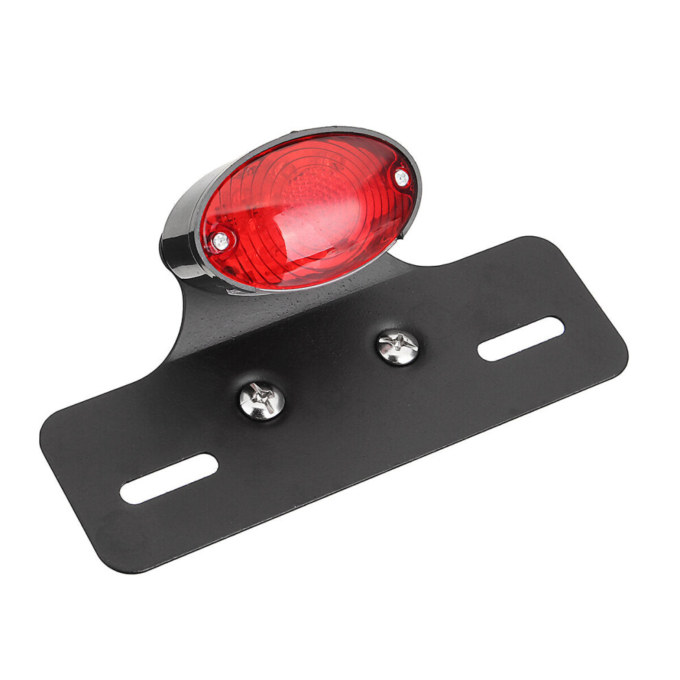 (Black) 12V Motorcycle Rear Brake Stop Red Light License Plate Bracket Tail Lights Chrome/Black