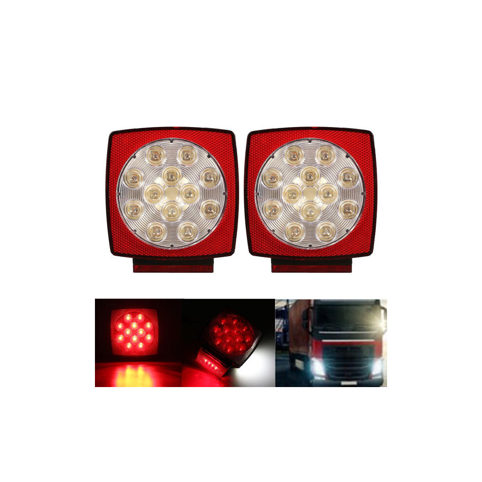 12V LED Square Trailer Tail Lights Truck Brake Stop Lamp Stud Mount Universal