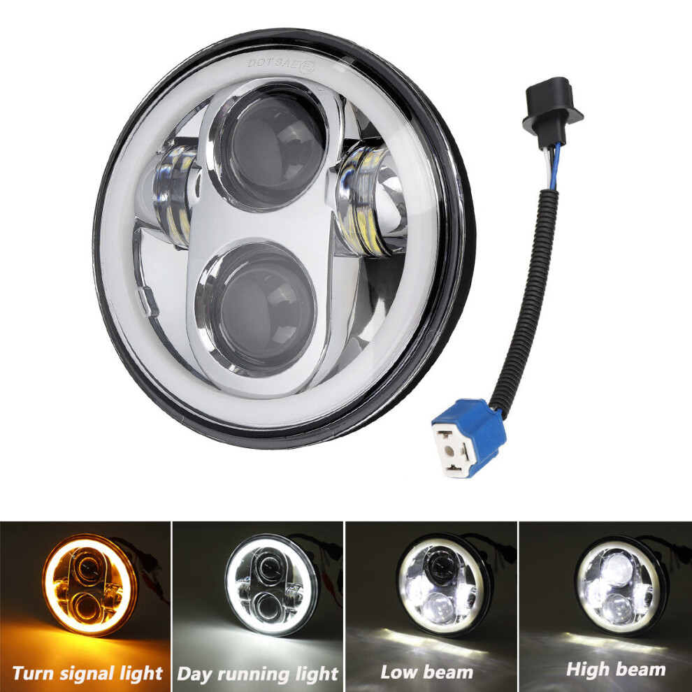12V 5.75" 75W Projector Led Round Headlight Ring Angle Eyes Drl For Jeep/Harley 3592643653202