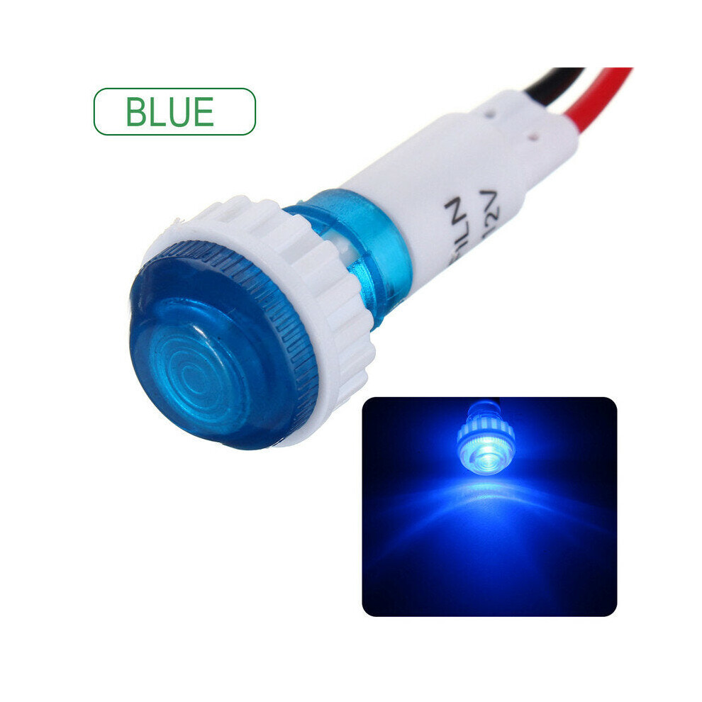 (Blue) 12V 10mm LED Dash Dashboard Panel Indicator Warning Signal Light Lamp