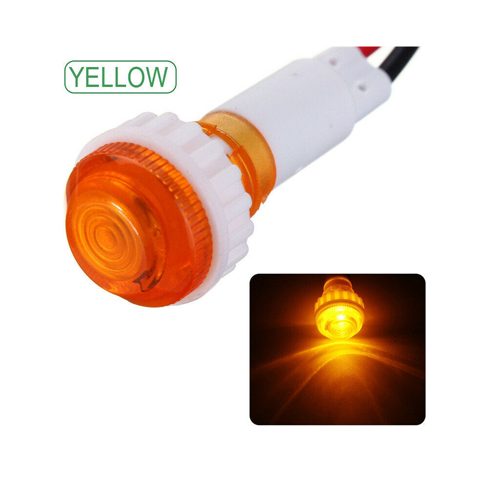 (Yellow) 12V 10mm LED Dash Dashboard Panel Indicator Warning Signal Light Lamp