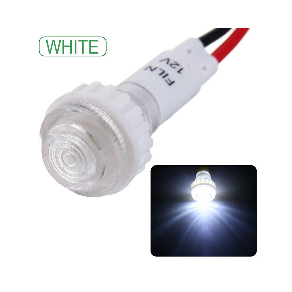 (White) 12V 10mm LED Dash Dashboard Panel Indicator Warning Signal Light Lamp