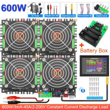 (600W) 2-200V 150W/300W/450W/600W 25A/30A/35A/40A Electronic Load Power Bank Battery Tester 18650 Pack Capacity Monitor Checker Tool + Battery Box