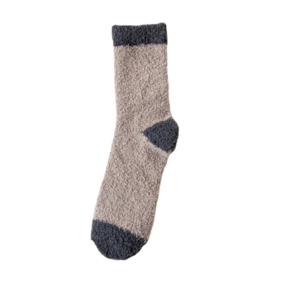 (Grey) 5 Pairs Men Blended Coral Fleece Thickened Color-match Simple Breathable Warmth Socks