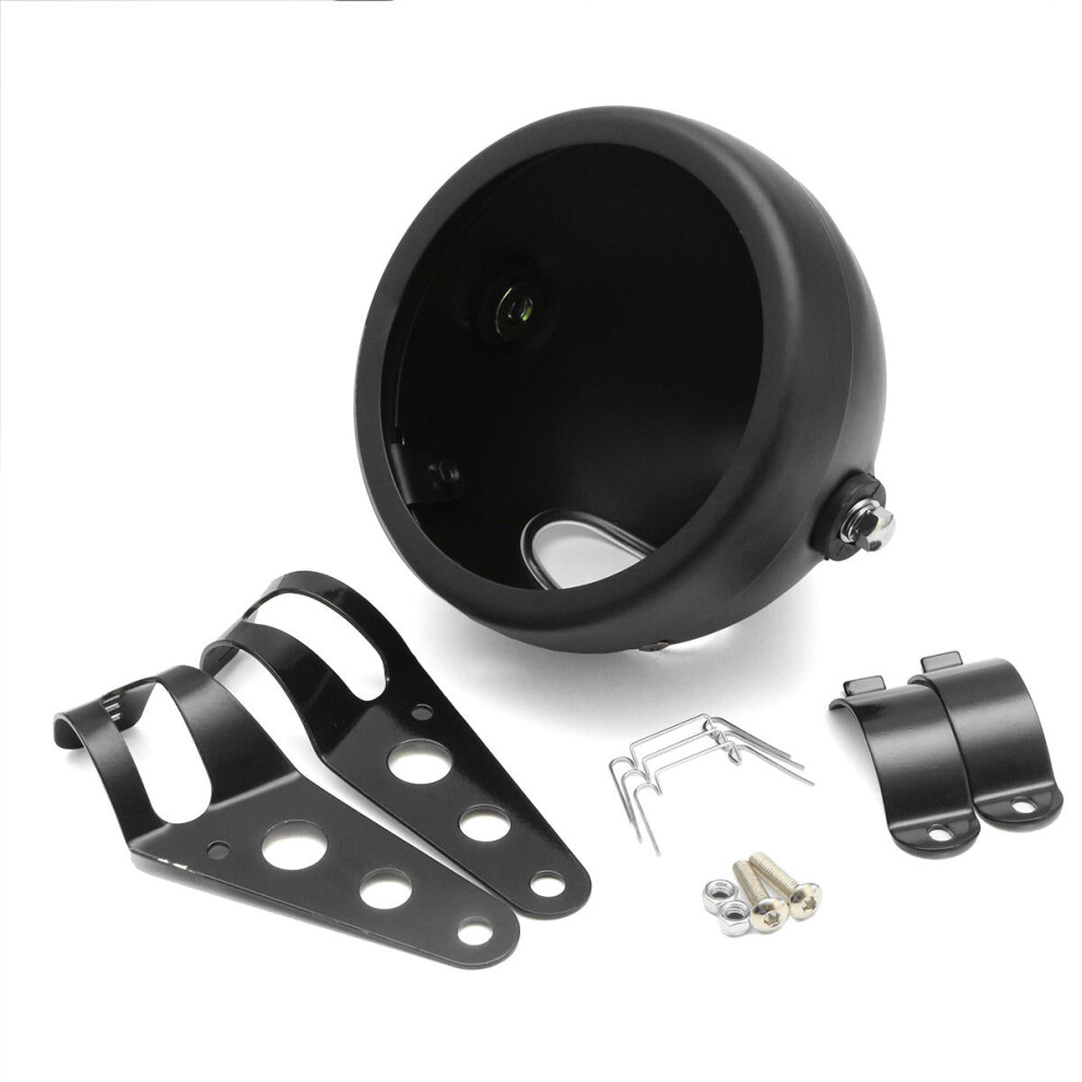 (Black) 5.75 inches Motorcycle Round Headlight Lamp Bucket Housing Shell+Clamp For Harley