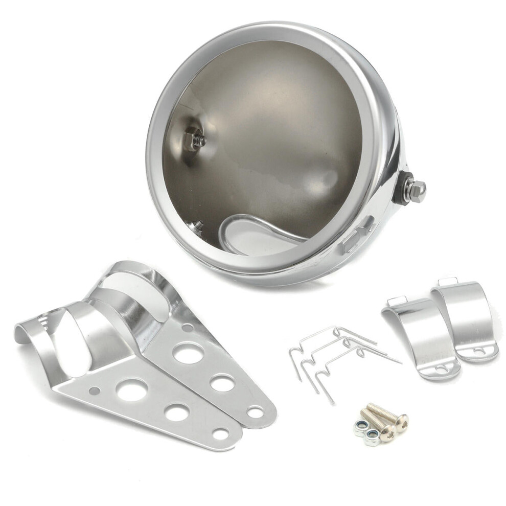 (Silver) 5.75 inches Motorcycle Round Headlight Lamp Bucket Housing Shell+Clamp For Harley