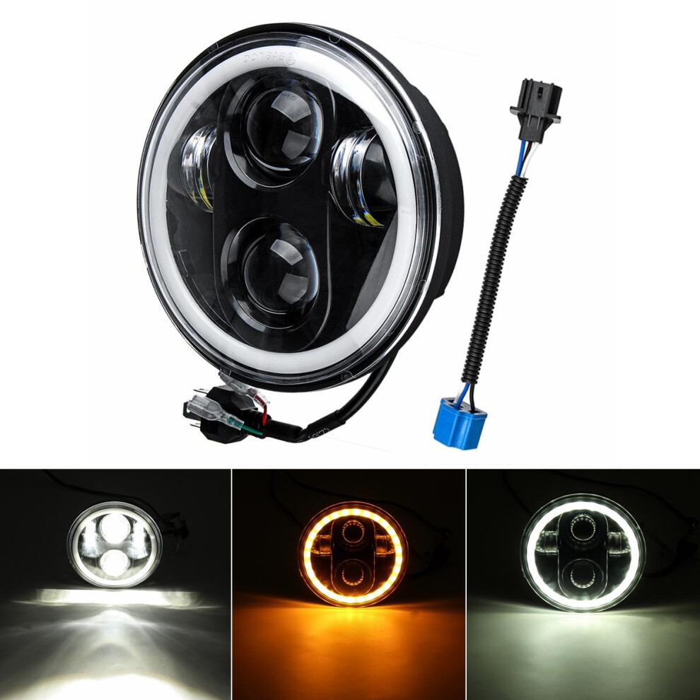 5.75" 75W 6000K DRL Amber Halo Angle Eyes Projector LED Round Headlights Low/High Beam Turn signal Light