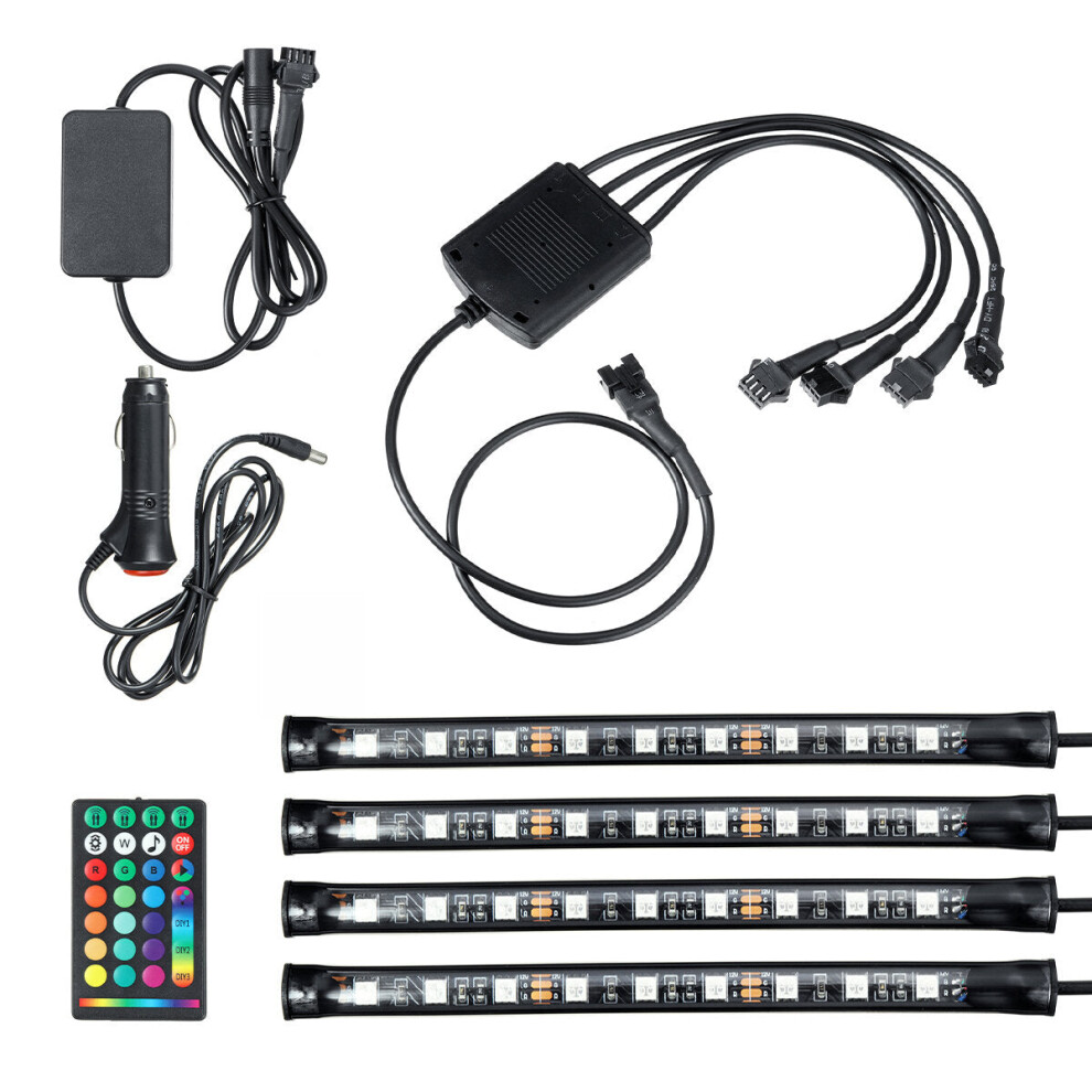 4Pcs 9Led Rgb Strip Lights Underglow Underbody Remote Control Decorative Floor Atmosphere Strip Interior Lamp 3592643652090