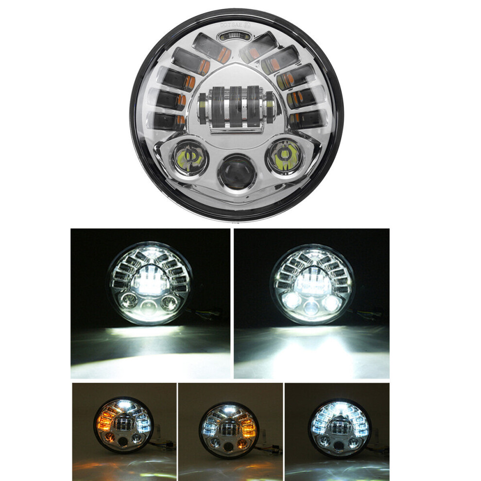 (Silver) 7 Inch Projector LED Headlights Hi/Lo Beam DRL Turn Signal Light Round