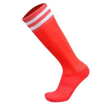 (Red) Men Adults Football Stripes Thickened Bottom Socks Long Tube Hygroscopic Anti Skid Sports Socks