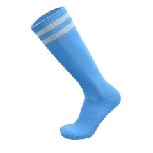 (Light Blue) Men Adults Football Stripes Thickened Bottom Socks Long Tube Hygroscopic Anti Skid Sports Socks