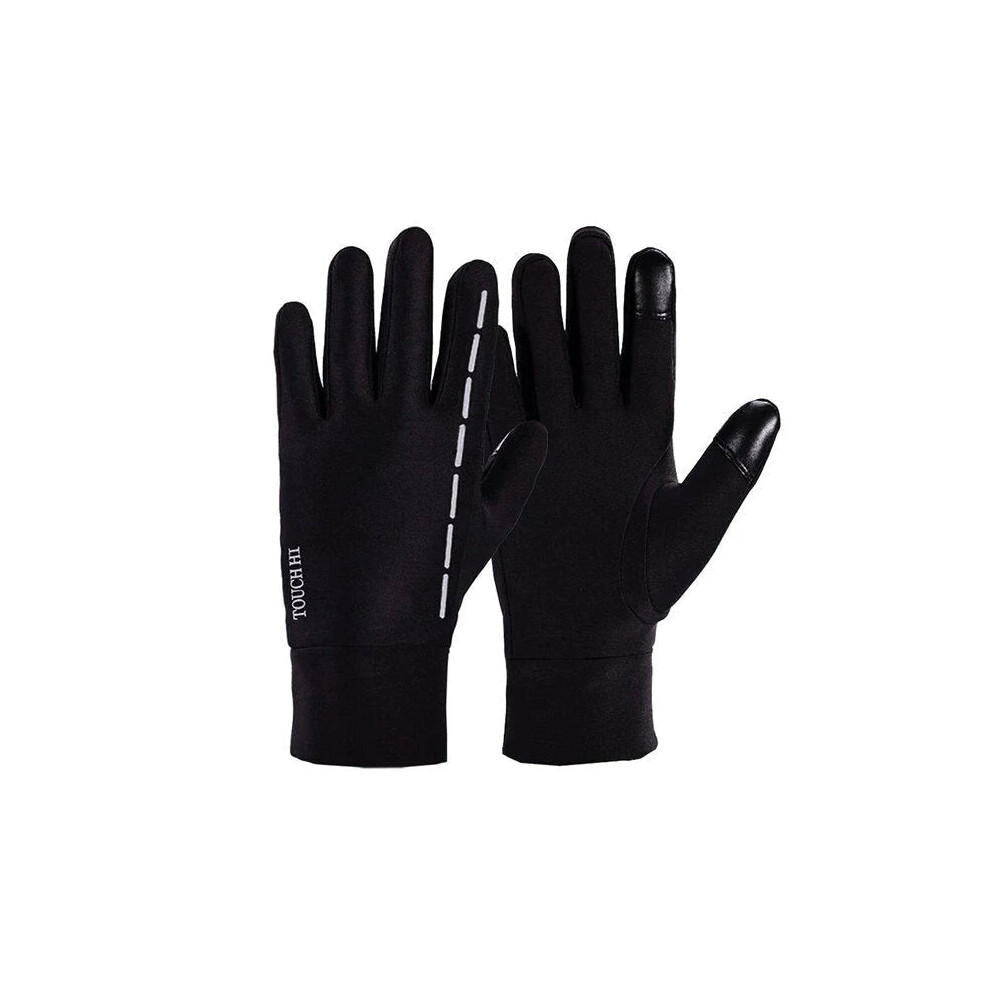 (Black, L) Men Anti-Skid Fleece Outdoor Cycling Gloves Winter Warm Full Finger Windproof Mittens