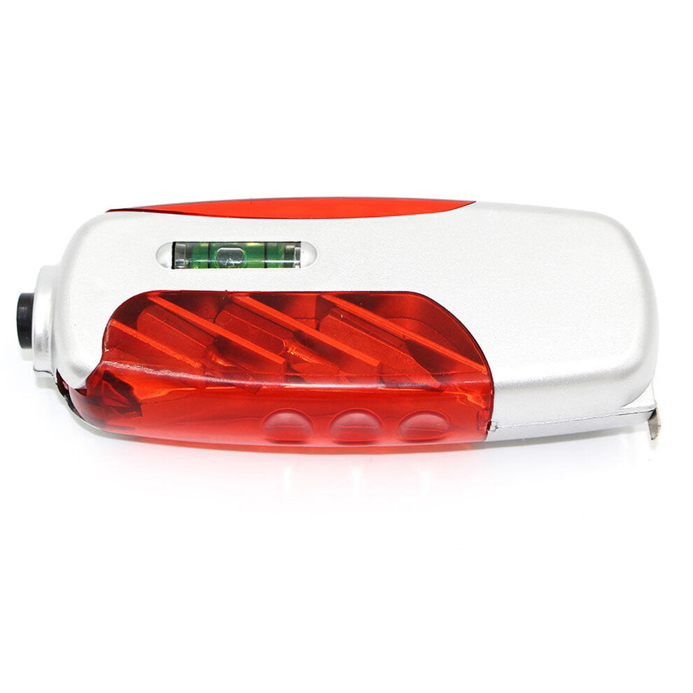 (Red) Multifunctional 4 In 1 Mini Tools With Level One Measuring Tape 6pcs Screwdrivers Head And LED Light