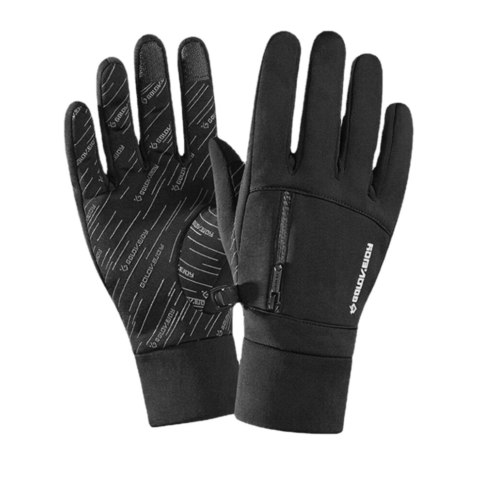 (Black, M) Men Winter Cycling Gloves Plus Velvet Warmth Outdoor Waterproof Windproof Touchscreen Gloves