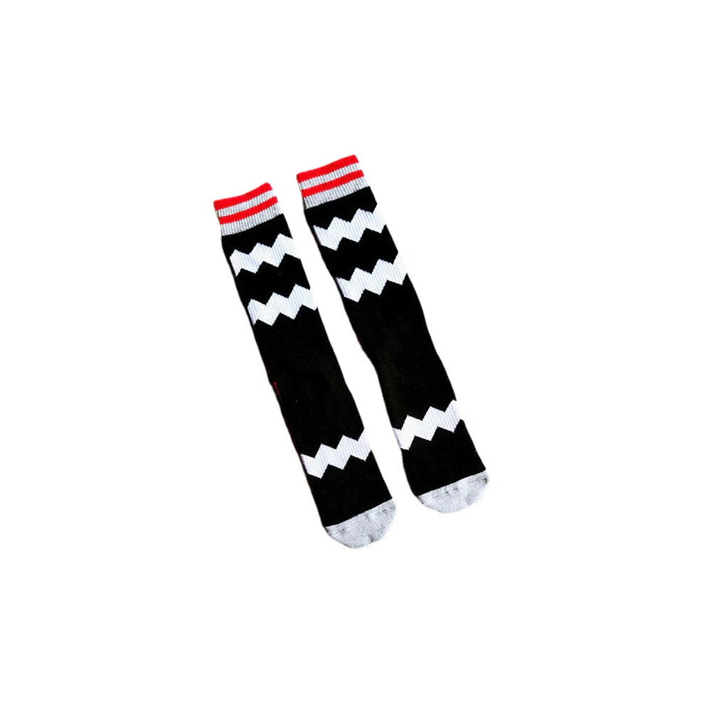 (Black White) Men's Novelty Geometic Pattern Cotton Middle Tube Socks Casual Harajuku Style Men Socks