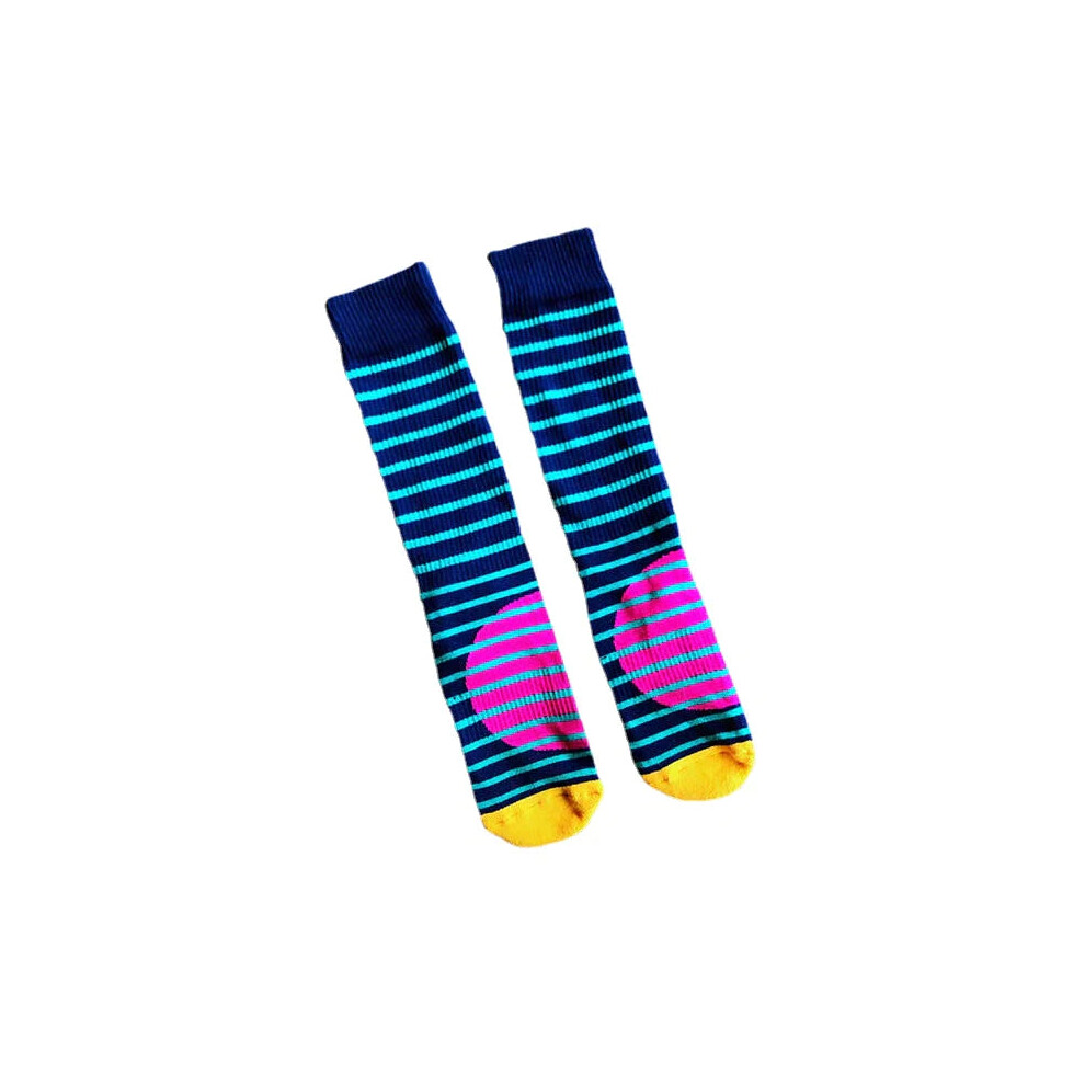 (Blue Stripes) Men's Novelty Geometic Pattern Cotton Middle Tube Socks Casual Harajuku Style Men Socks