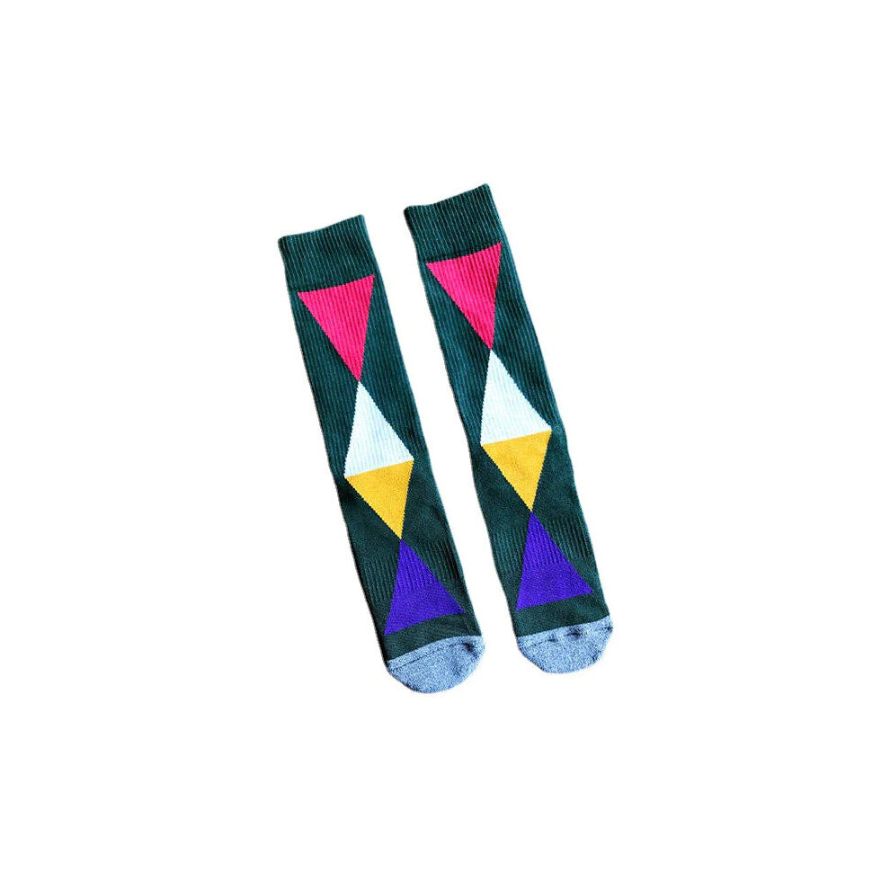 (Dark Green) Men's Novelty Geometic Pattern Cotton Middle Tube Socks Casual Harajuku Style Men Socks