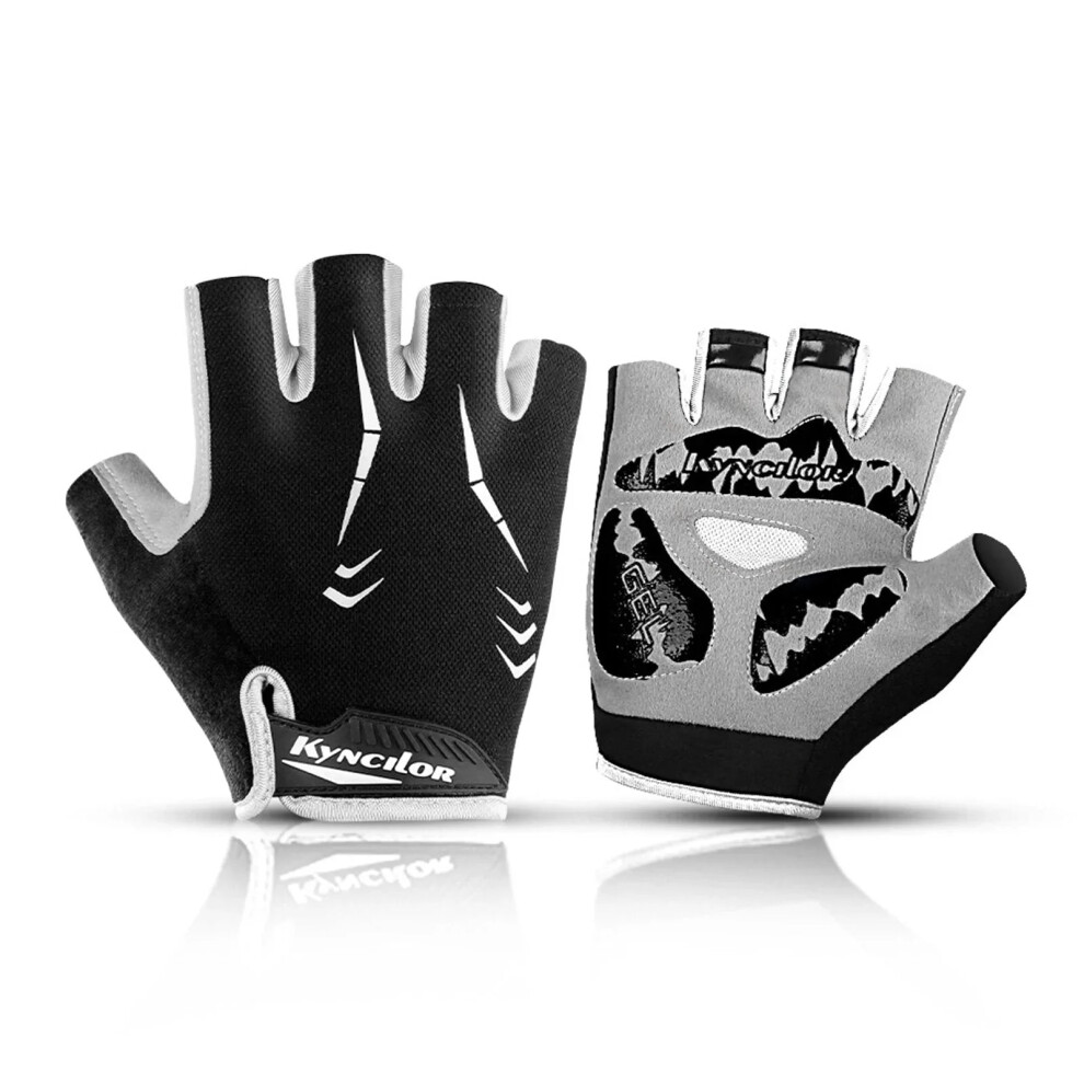 (Black, L) Men's Nylon Outdoor Sports Cycling Breathable Dumbbell Fitness Half Finger Gloves