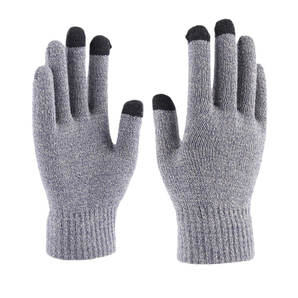 (Gray) Men Winter Cool Protection Warm Full-finger Woolen Knitted Gloves Thicken Plus Velvet Three-finger Touch-screen Thermal Gym Gloves