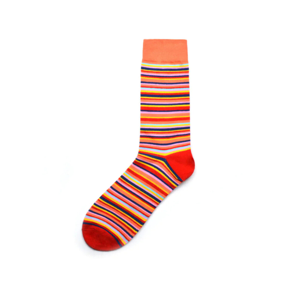 (Horizontal Stripes Red) Men's Street Wild Classic Geometry Striped Cotton Mid-Socks Tube Socks