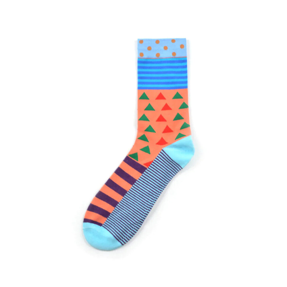 (Blue Orange) Men's Street Wild Classic Geometry Striped Cotton Mid-Socks Tube Socks