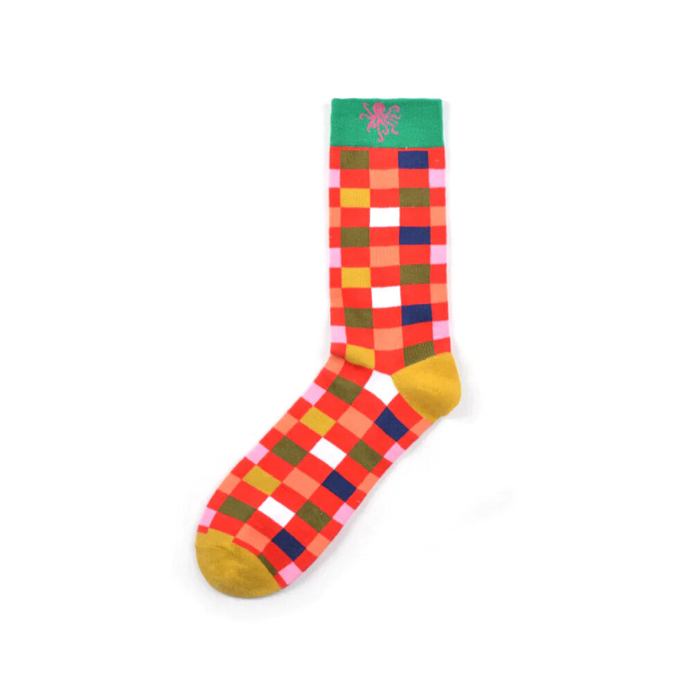 (Orange Green) Men's Street Wild Classic Geometry Striped Cotton Mid-Socks Tube Socks