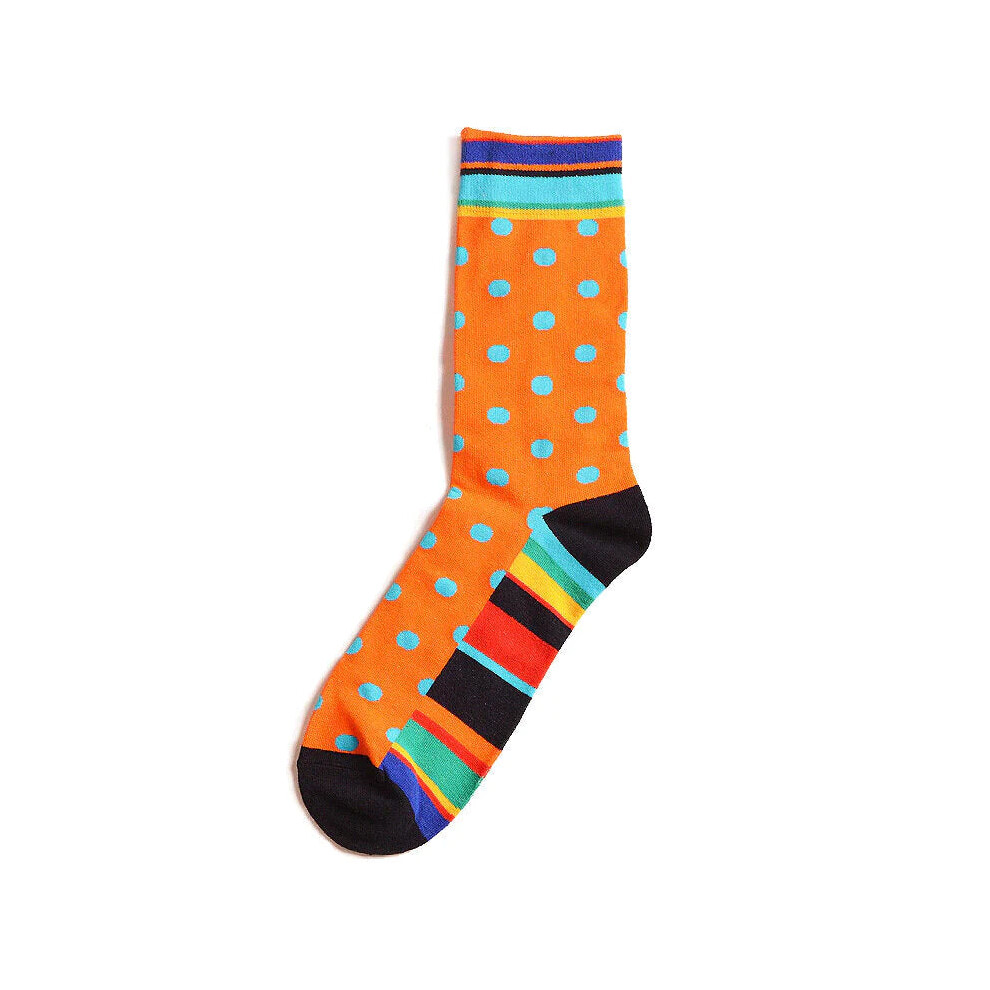 (Orange Dot) Men's Street Wild Classic Geometry Striped Cotton Mid-Socks Tube Socks