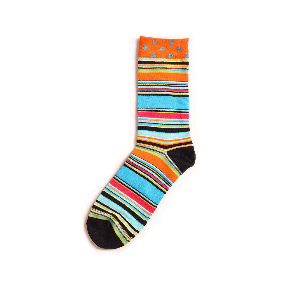 (Horizontal Stripes Orange) Men's Street Wild Classic Geometry Striped Cotton Mid-Socks Tube Socks