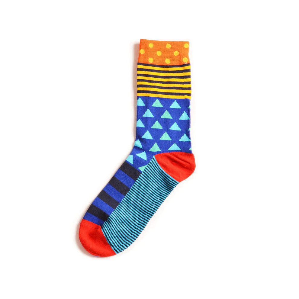 (Black Blue) Men's Street Wild Classic Geometry Striped Cotton Mid-Socks Tube Socks