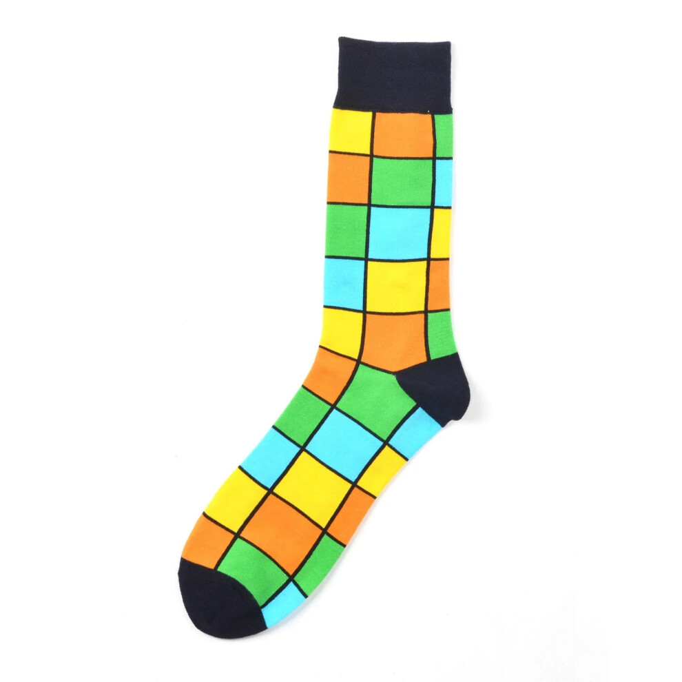 (Checkered Black) Men's Street Wild Classic Geometry Striped Cotton Mid-Socks Tube Socks