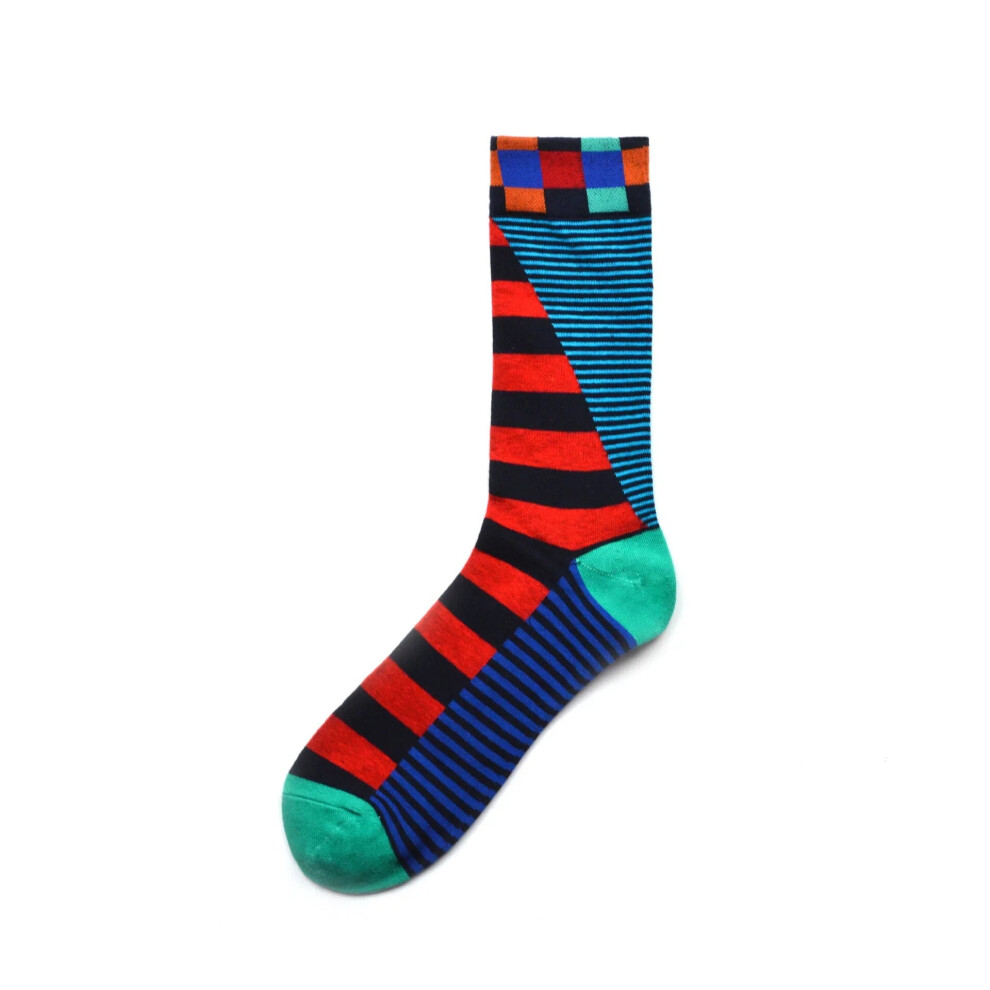 (Black Red) Men's Street Wild Classic Geometry Striped Cotton Mid-Socks Tube Socks