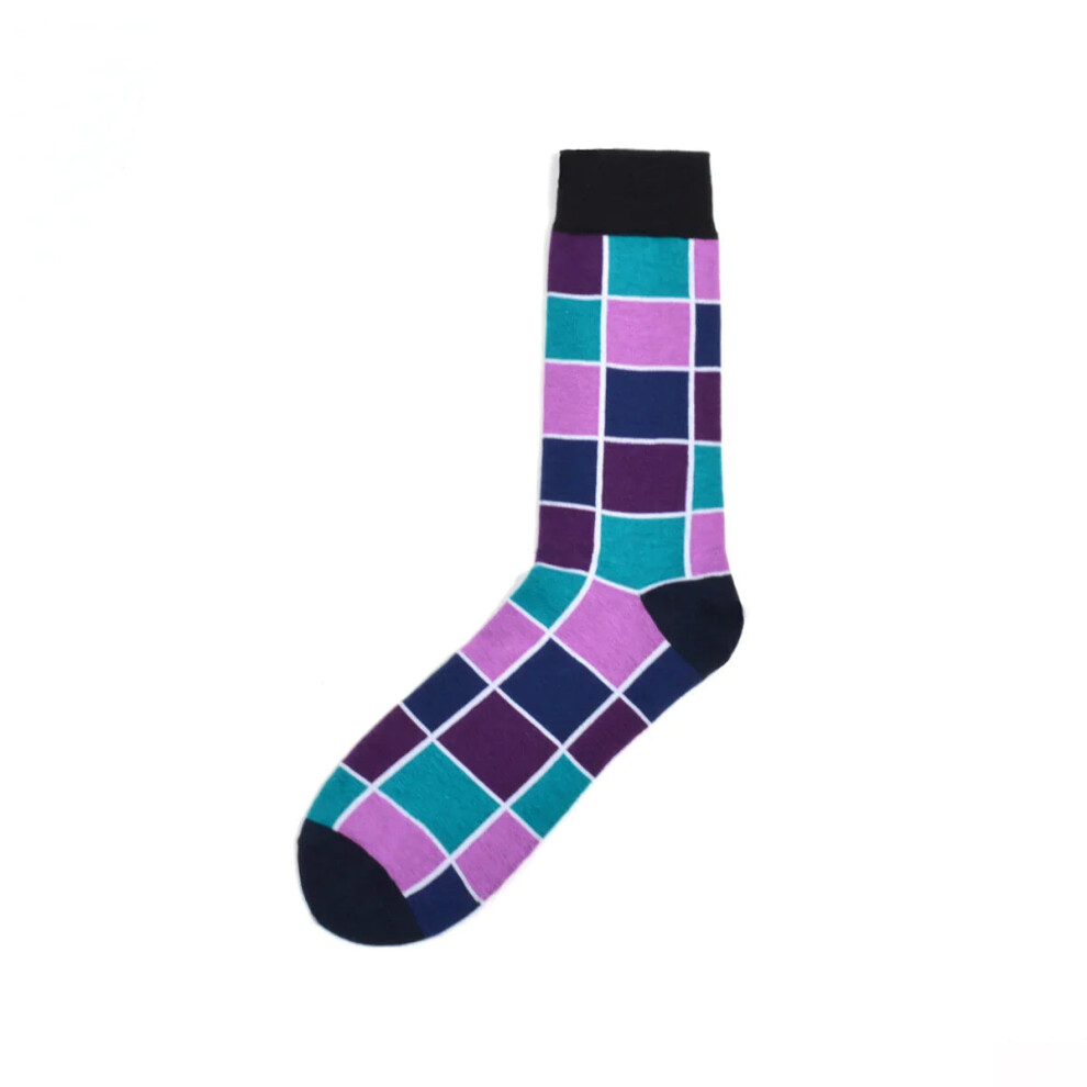 (Plaid Black) Men's Street Wild Classic Geometry Striped Cotton Mid-Socks Tube Socks