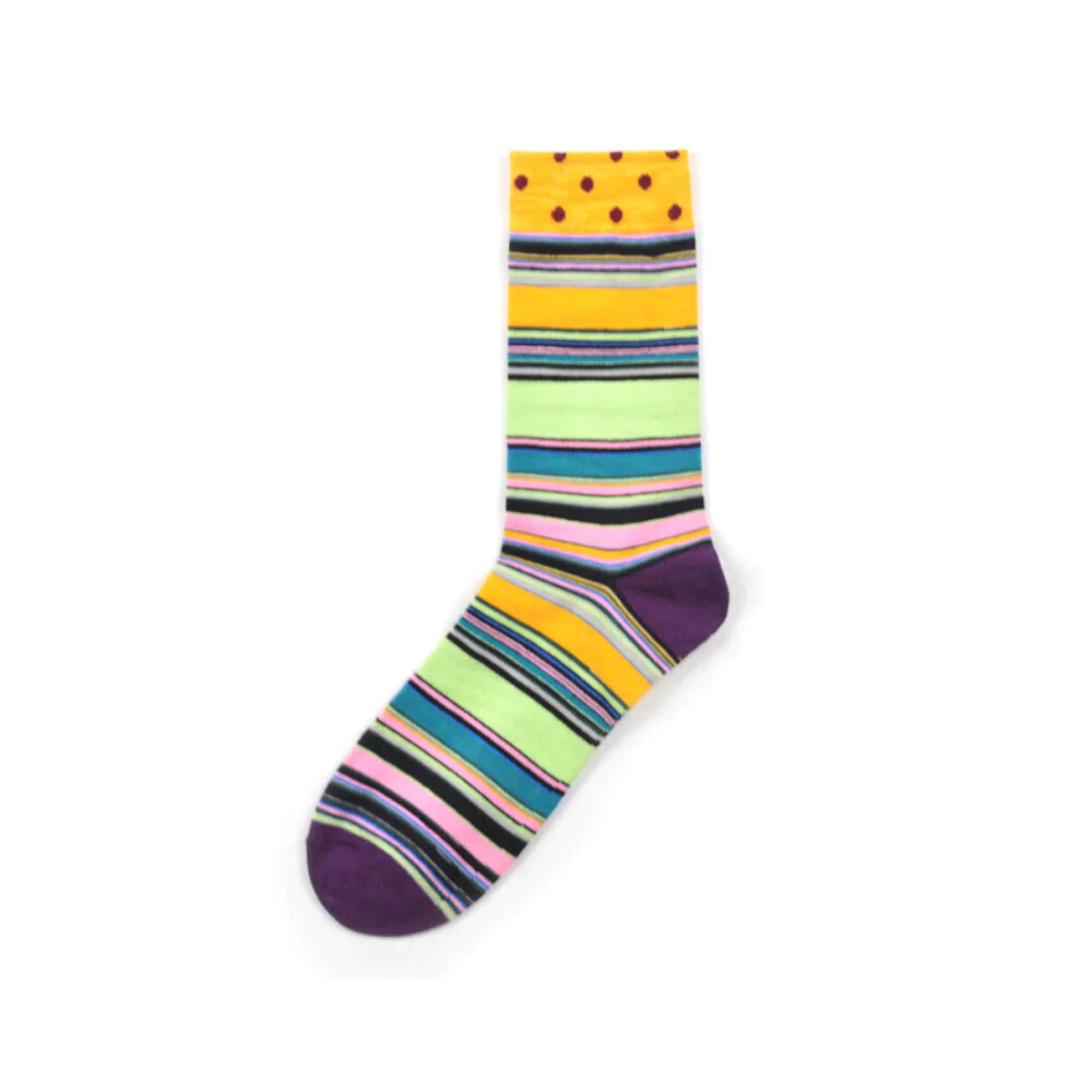 (Horizontal Stripes Yellow) Men's Street Wild Classic Geometry Striped Cotton Mid-Socks Tube Socks