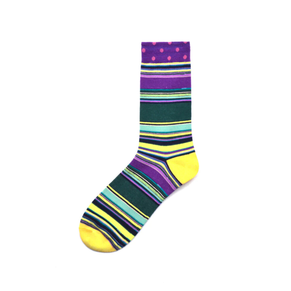 (Horizontal Stripes Purple) Men's Street Wild Classic Geometry Striped Cotton Mid-Socks Tube Socks