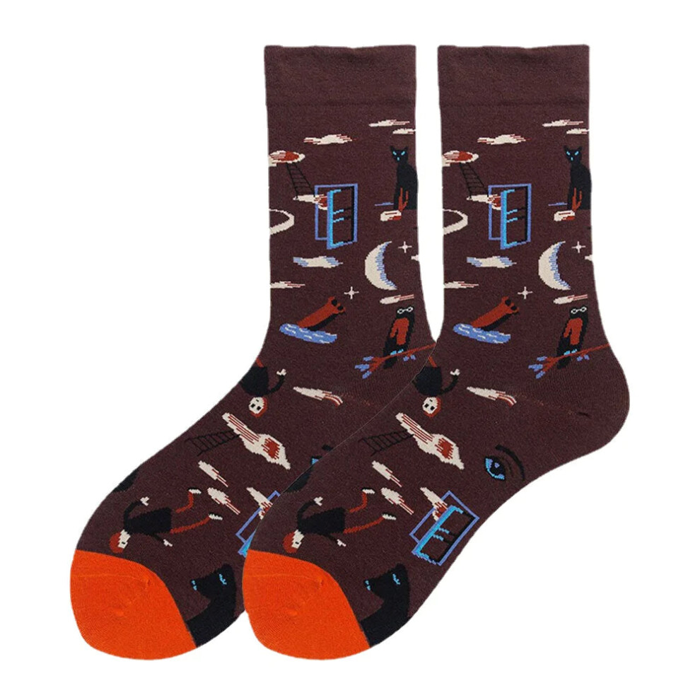 (Coffee) Unisex Literature And Art Colorful Patchwork Color Animal Pattern Tube Socks