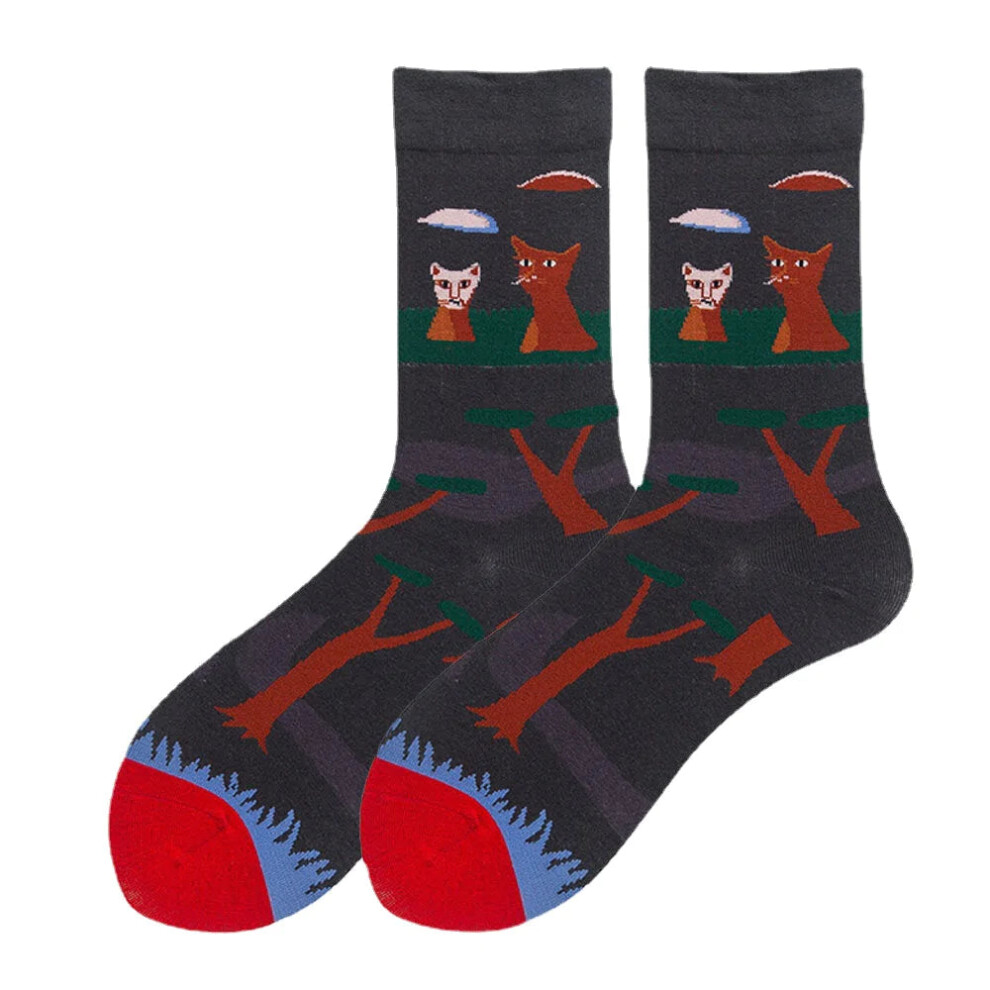 (Brown) Unisex Literature And Art Colorful Patchwork Color Animal Pattern Tube Socks-image-OPC-PDHMMDP-NEW