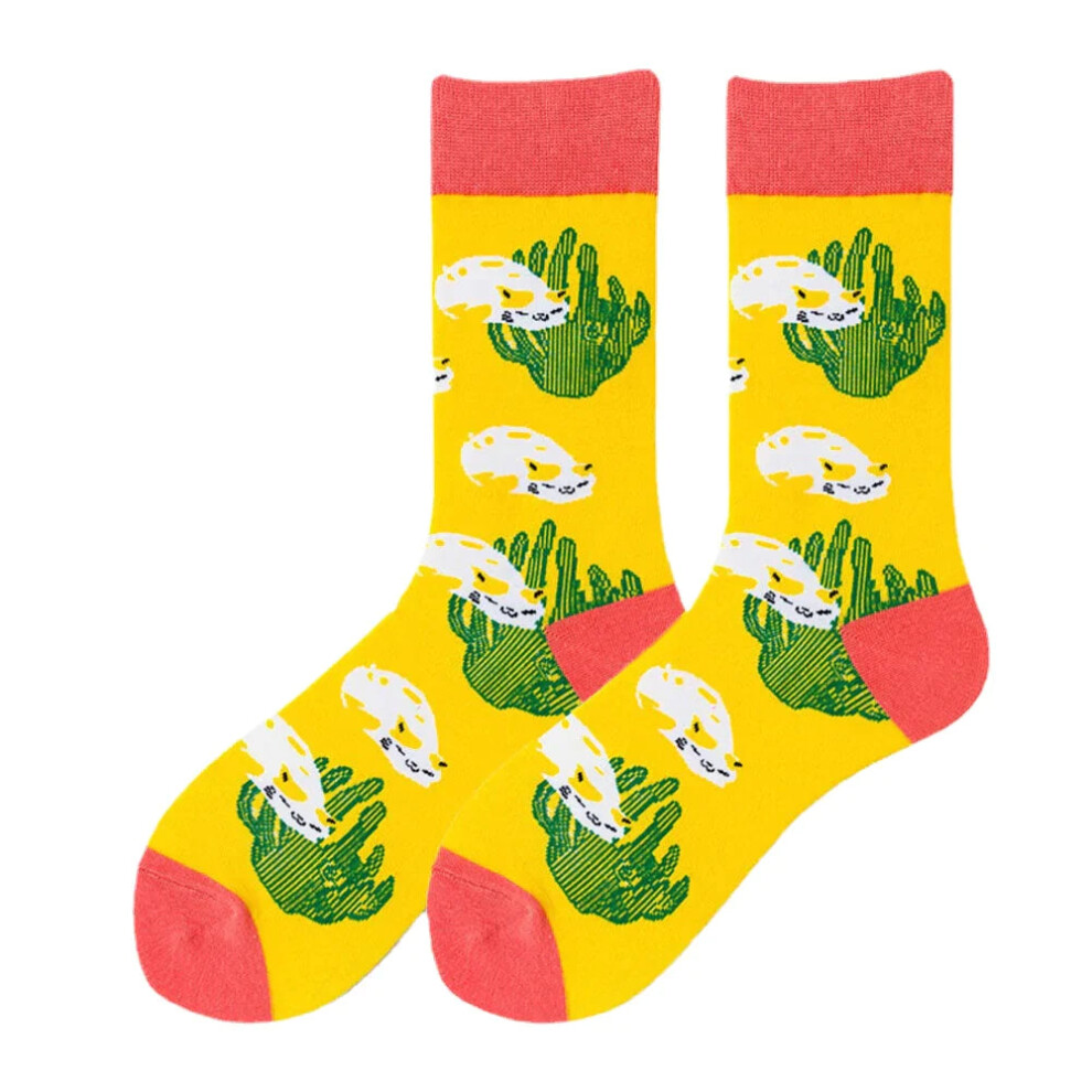 (Yellow) Unisex Animal Series Pattern Colourful Patchwork Color Cute Tube Socks