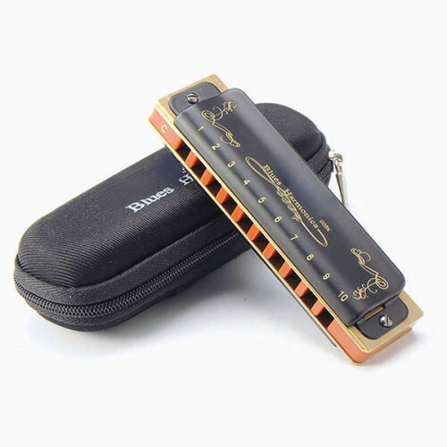 (G) 10 Hole Blues Harmonica A B C D E F G Key Black 2