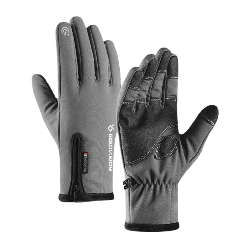 (Grey, L) Unisex Outdoor Sports Plus Velvet Thicken Windproof Cold Proctection Warm Zipper Touch Screen Gloves Winter Riding Mountaineering Ski Gloves