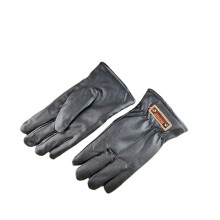 (Brown Logo) Men Faux Leather Waterproof Plus Velvet Screen Touchable Riding Sport Outdoor Full-finger Gloves