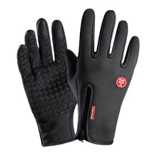 (Black 1, XL) Unisex Diving Cloth Screen-touchable Riding Climbing Skiing Warm Plus Velvet Zipper Gloves