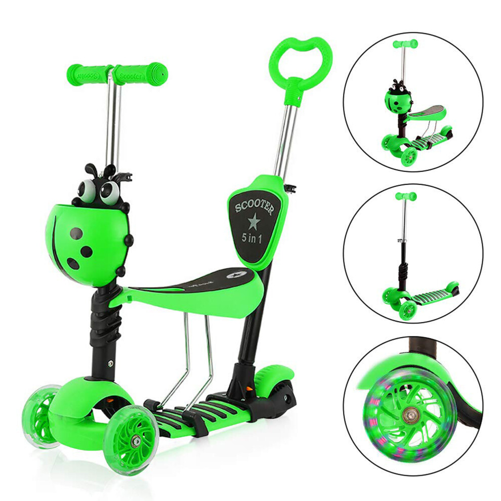 (Green) 5-in-1 Kids Scooter-3 Wheels with Removable Seat