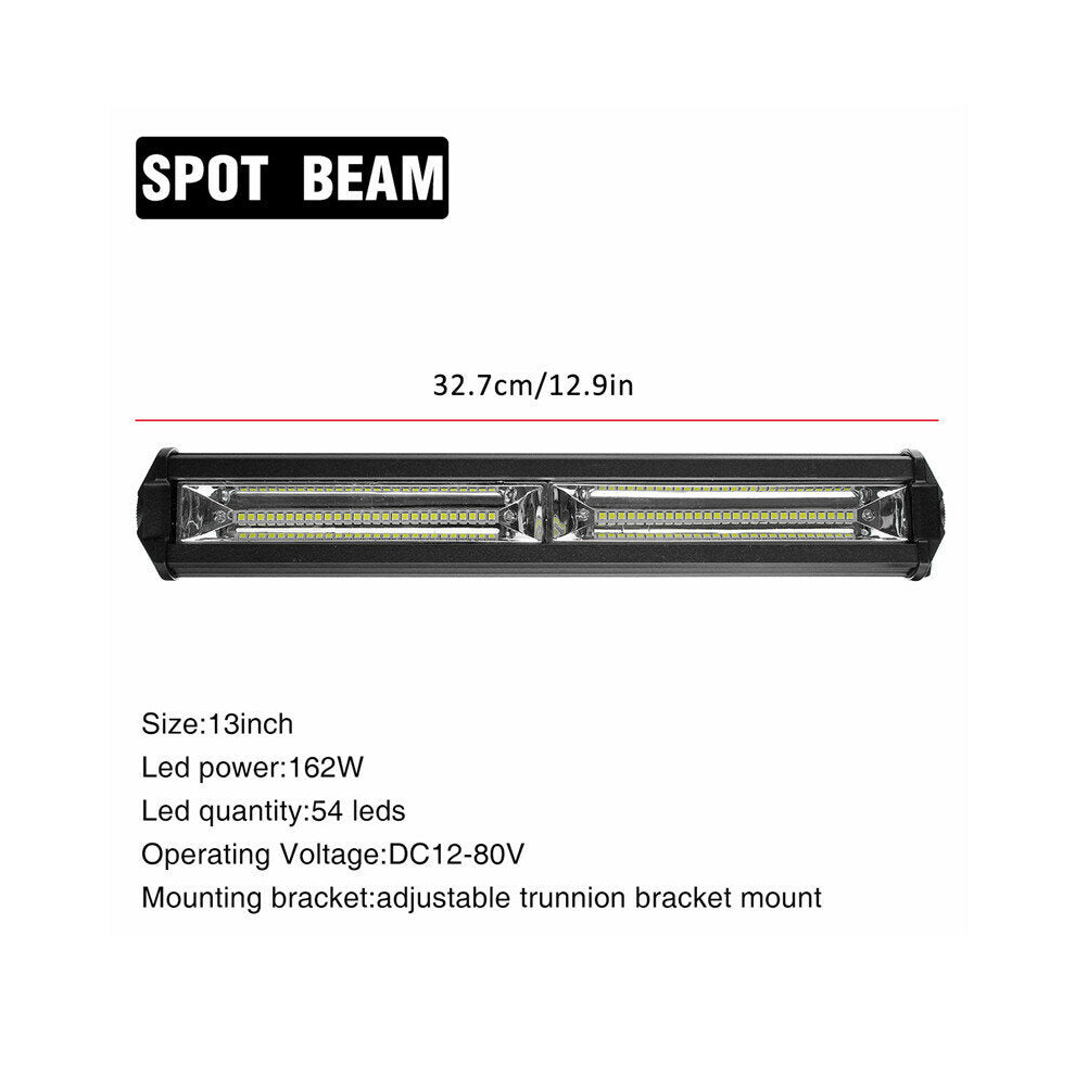 (13 Inch) 12V-80V 7Inch/13Inch/19Inch 4860Lm/8100Lm/14580Lm Slim Single Row Spot Beam LED Work Light Bar Off-Road 81W/162W/243W Waterproof