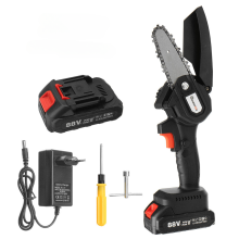 (220V EU Plug) 110/220V Guide Plate Length 4 Inch Rechargeable Electric Chain Saw Cordless Portable Woodworking Wood Cutter