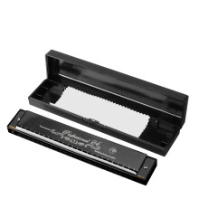 (Black) 24 Holes C Key Harmonica Mouth Organ with Clean Cloth Gift for Professional Player Beginner Students Kids Music Fan